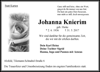 Traueranzeige von Johanna Knierim von VRM Trauer