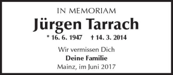 Traueranzeige von Jürgen Tarrach von Trauerportal Rhein Main Presse
