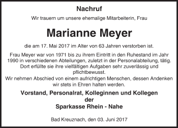 Traueranzeige von Marianne Meyer von Trauerportal Rhein Main Presse