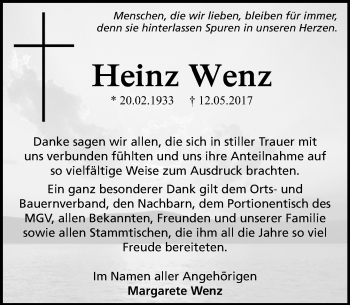 Traueranzeige von Heinz Wenz von  Camberger Anzeiger