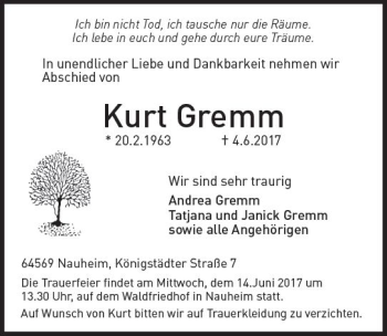 Traueranzeige von Kurt Gremm von Trauerportal Rhein Main Presse