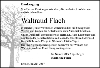 Traueranzeige von Waltraud Flach von Trauerportal Echo Online