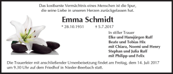 Traueranzeige von Emma Schmidt von Trauerportal Echo Online