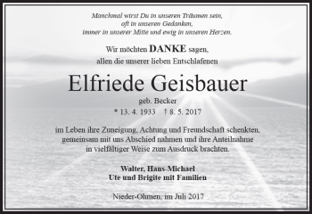 Traueranzeige von Elfriede Geisbauer von VRM Trauer