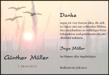 Traueranzeige von Günther Müller von Trauerportal Rhein Main Presse