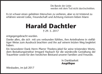 Traueranzeige von Harald Dachtler von Trauerportal Rhein Main Presse