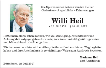 Traueranzeige von Willi Heil von Trauerportal Echo Online