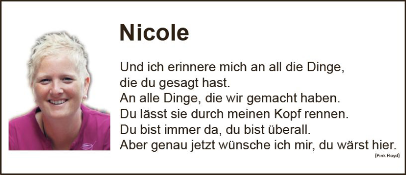  Traueranzeige für Nicole Rabanus vom 08.07.2017 aus Trauerportal Echo Online