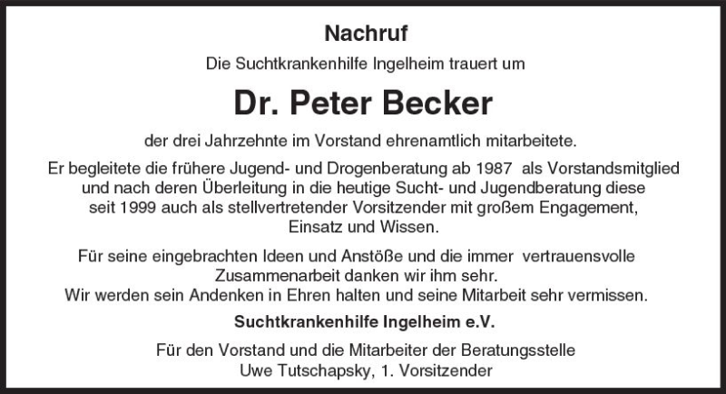  Traueranzeige für Peter Becker vom 05.07.2017 aus Trauerportal Rhein Main Presse