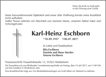 Traueranzeige von Karl-Heinz Eschborn von Trauerportal Rhein Main Presse