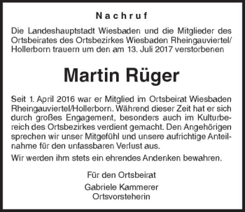 Traueranzeige von Martin Rüger von Trauerportal Rhein Main Presse