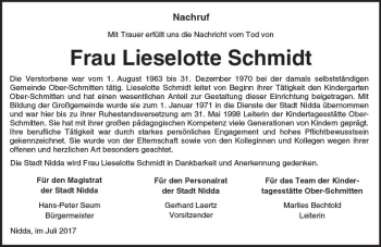 Traueranzeige von Lieselotte Schmidt von  Kreisanzeiger