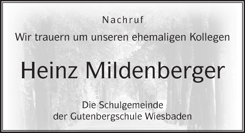  Traueranzeige für Heinz Mildenberger vom 15.07.2017 aus Trauerportal Rhein Main Presse