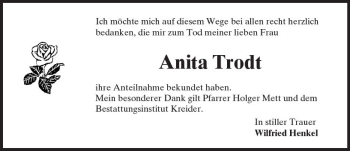 Traueranzeige von Anita Trodt von Trauerportal Rhein Main Presse