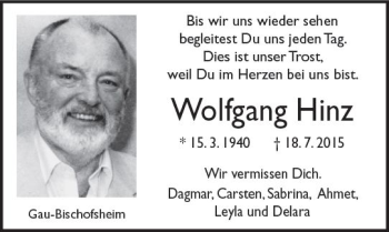 Traueranzeige von Wolfgang Hinz von Trauerportal Rhein Main Presse