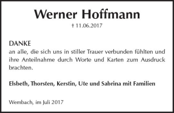 Traueranzeige von Werner Hoffmann von Trauerportal Echo Online