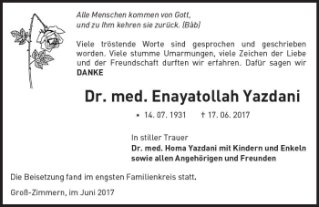 Traueranzeige von Enayatollah Yazdani von Trauerportal Echo Online