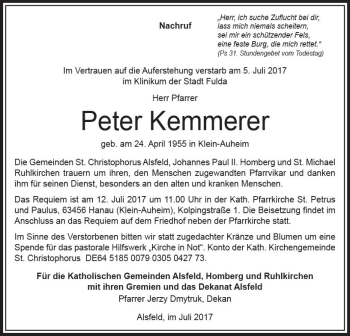 Traueranzeige von Peter Kemmerer von VRM Trauer