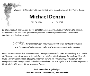 Traueranzeige von Michael Denzin von Trauerportal Rhein Main Presse