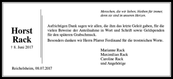 Traueranzeige von Horst Rack von  Kreisanzeiger