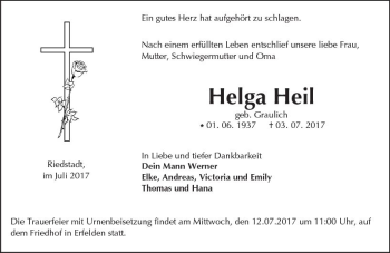 Traueranzeige von Helga Heil von Trauerportal Echo Online