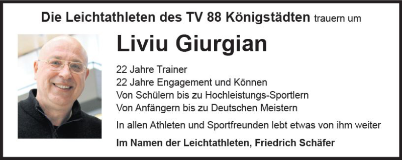  Traueranzeige für Liviu Giurgian vom 22.07.2017 aus Trauerportal Rhein Main Presse