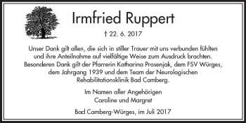 Traueranzeige von Irmfried Ruppert von  Camberger Anzeiger
