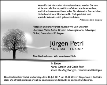 Traueranzeige von Jürgen Petri von Trauerportal Rhein Main Presse