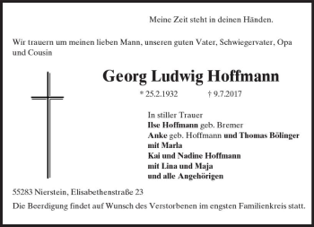 Traueranzeige von Georg Ludwig Hoffmann von Trauerportal Rhein Main Presse