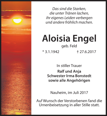 Traueranzeige von Aloisia Engel von Trauerportal Rhein Main Presse