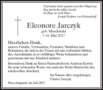 Traueranzeige von Eleonore Jarczyk von  Usinger Anzeiger