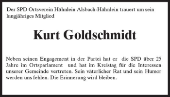 Traueranzeige von Kurt Goldschmidt von Trauerportal Rhein Main Presse
