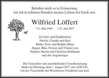 Traueranzeige von Wilfried Löffert von  Usinger Anzeiger