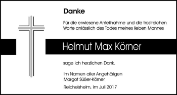 Traueranzeige von Helmut Max Körner von Trauerportal Echo Online