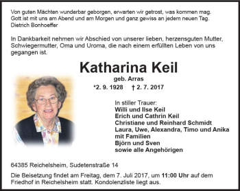 Traueranzeige von Katharina Keil von Trauerportal Echo Online