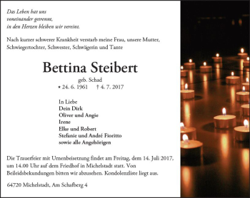Traueranzeige von Bettina Steibert von Trauerportal Echo Online