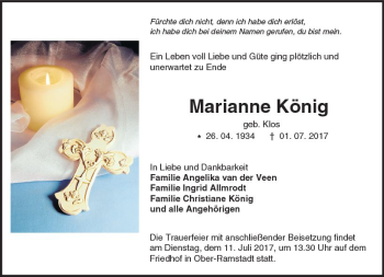 Traueranzeige von Marianne König von Trauerportal Echo Online