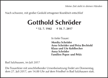 Traueranzeige von Gotthold Schröder von  Kreisanzeiger