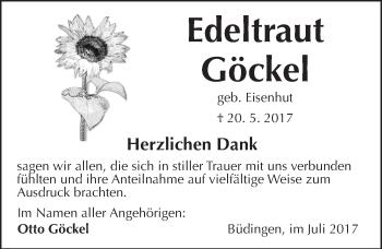 Traueranzeige von Edeltraut Göckel von  Kreisanzeiger