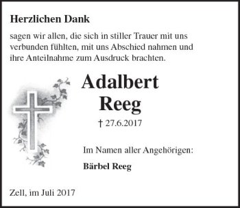 Traueranzeige von Adalbert Reeg von Trauerportal Echo Online