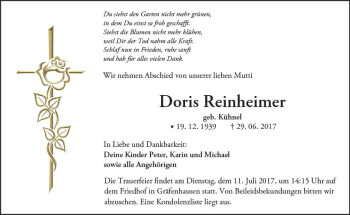 Traueranzeige von Doris Reinheimer von Trauerportal Echo Online
