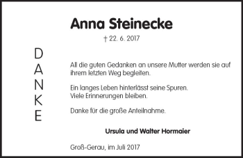 Traueranzeige von Anna Steinecke von Trauerportal Echo Online
