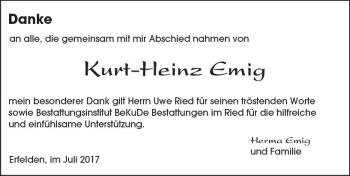 Traueranzeige von Kurt-Heinz Emig von Trauerportal Echo Online