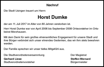Traueranzeige von Horst Dumke von  Usinger Anzeiger