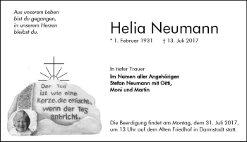Traueranzeige von Helia Neumann von Trauerportal Echo Online