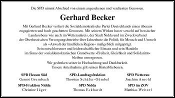 Traueranzeige von Gerhard Becker von  Kreisanzeiger