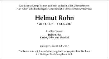 Traueranzeige von Helmut Rohn von  Kreisanzeiger