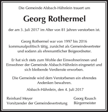 Traueranzeige von Georg Rothermel von Trauerportal Echo Online