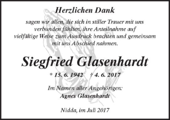 Traueranzeige von Siegfried Glasenhardt von  Kreisanzeiger