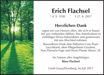 Traueranzeige von Erich Flachsel von Trauerportal Echo Online